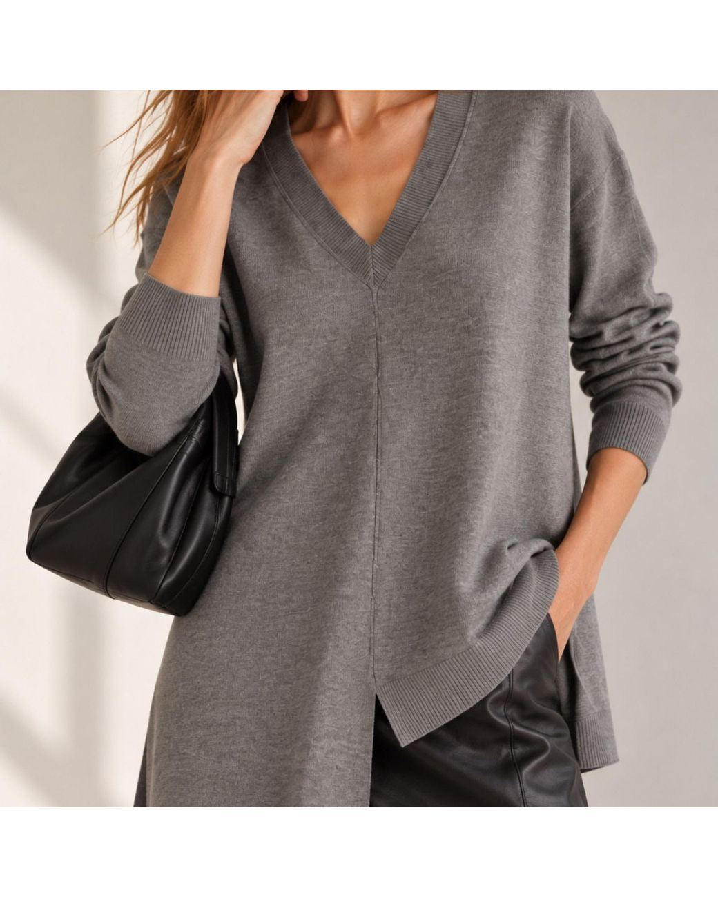 Nuvv Collection Gray Asymmetric Merino Wool Sweater – Premium Italian Yarn Design