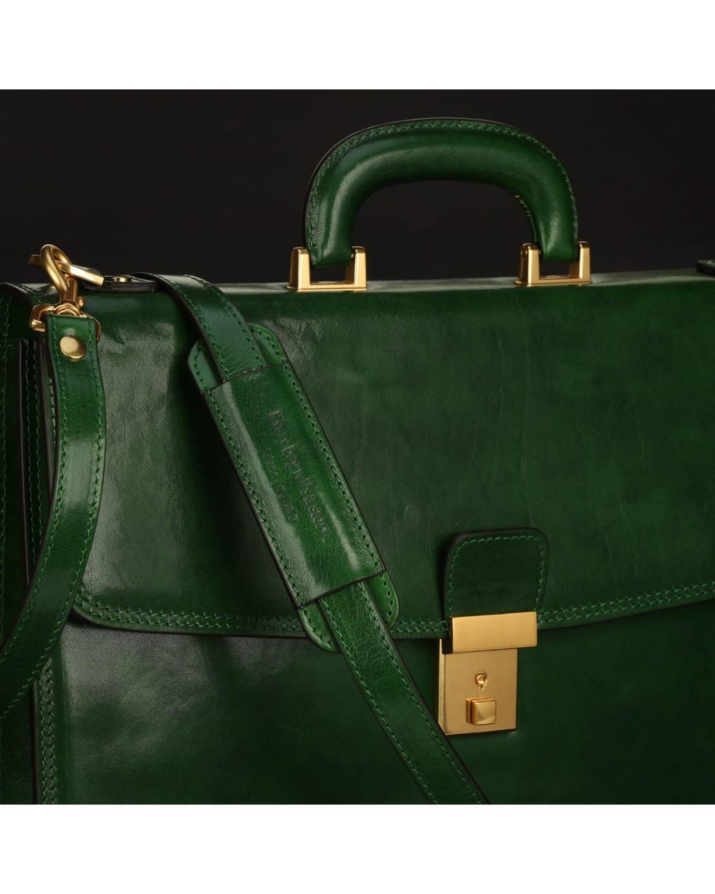 Time Resistance Green Leather Briefcase