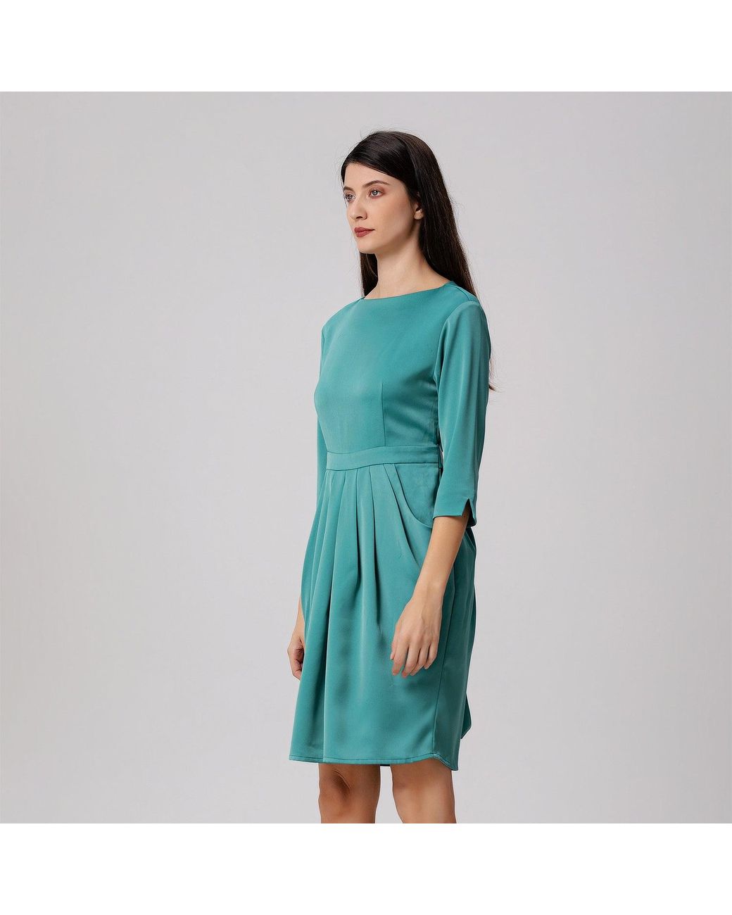 Smart and Joy Blue Pegged Dress With Pleats