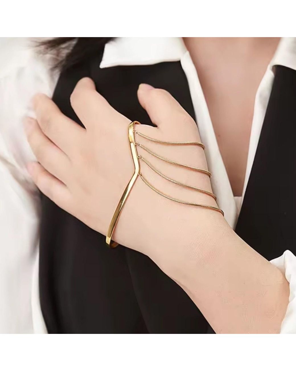 Babaloo Metallic Palm Fringe Cuff Bracelet