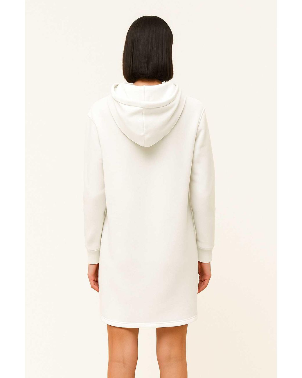 Conquista White Neutrals Ecru Cotton-Blend Hoodie Dress
