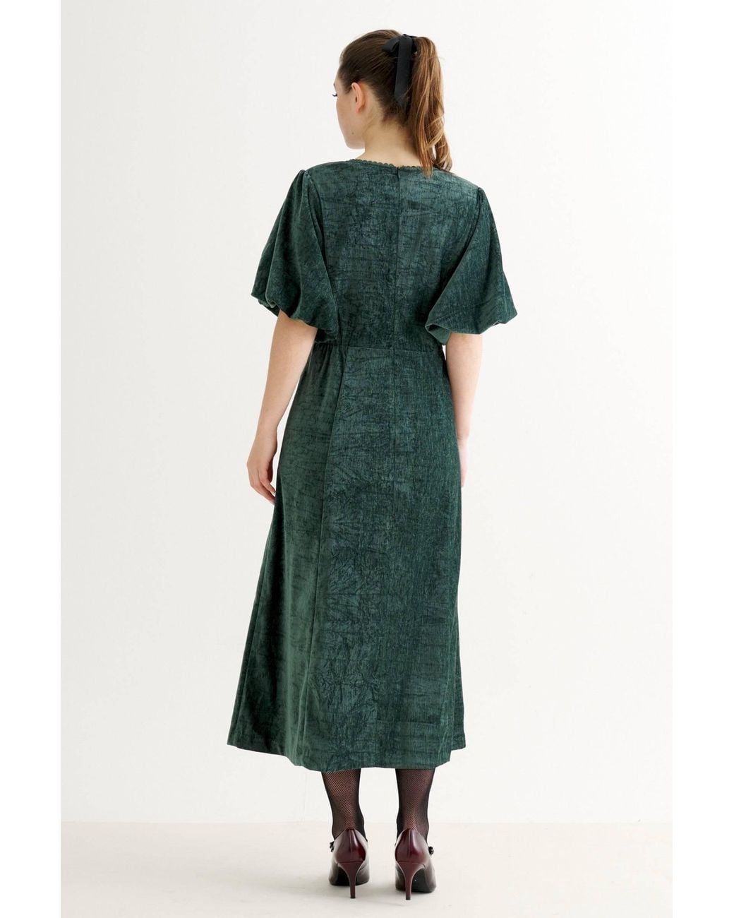 Louche Green Philo Matte Velvet Midaxi Dress