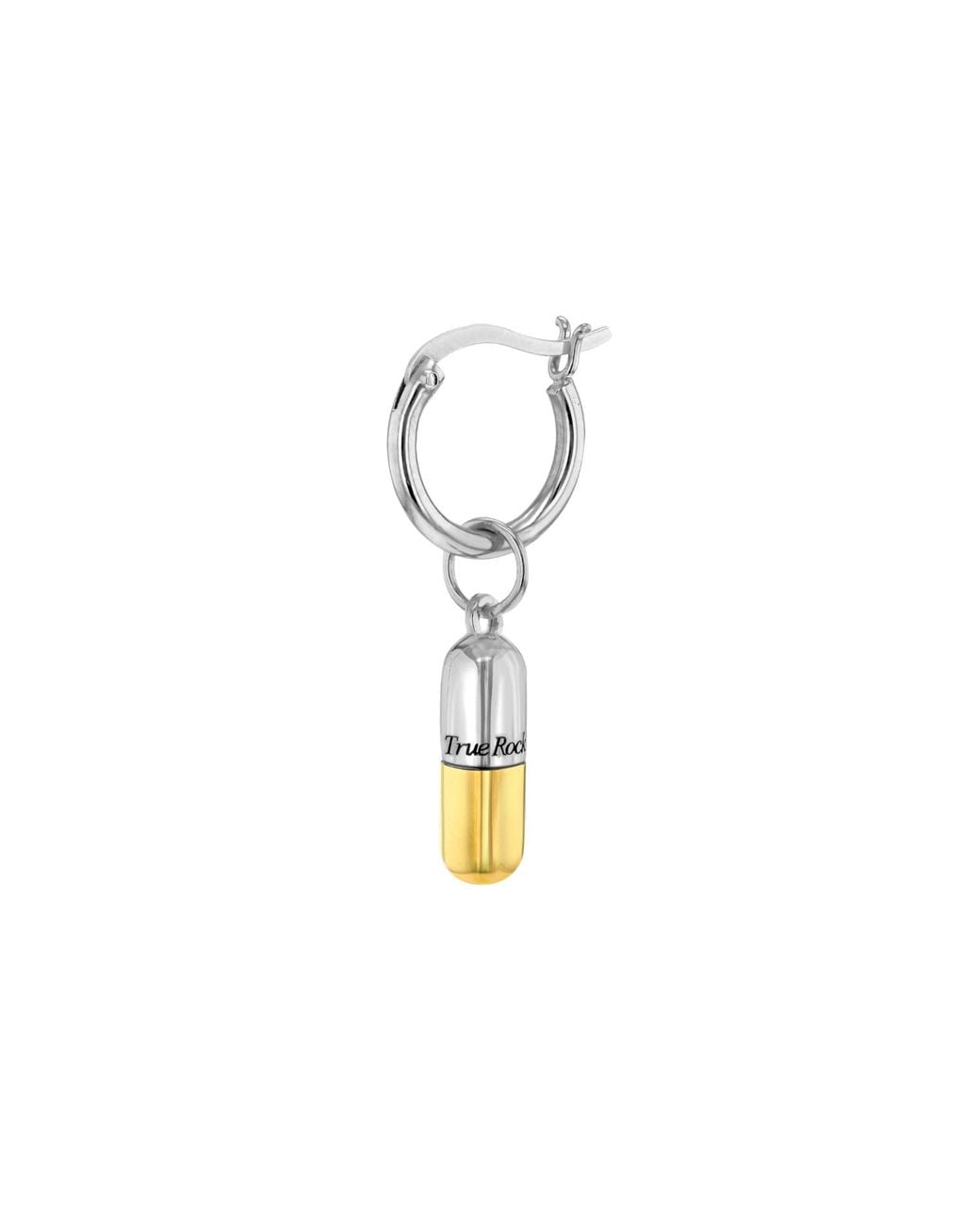 True Rocks Metallic 2 Tone Sterling & Plated Mini Pill Charm On Hoop Earring for men