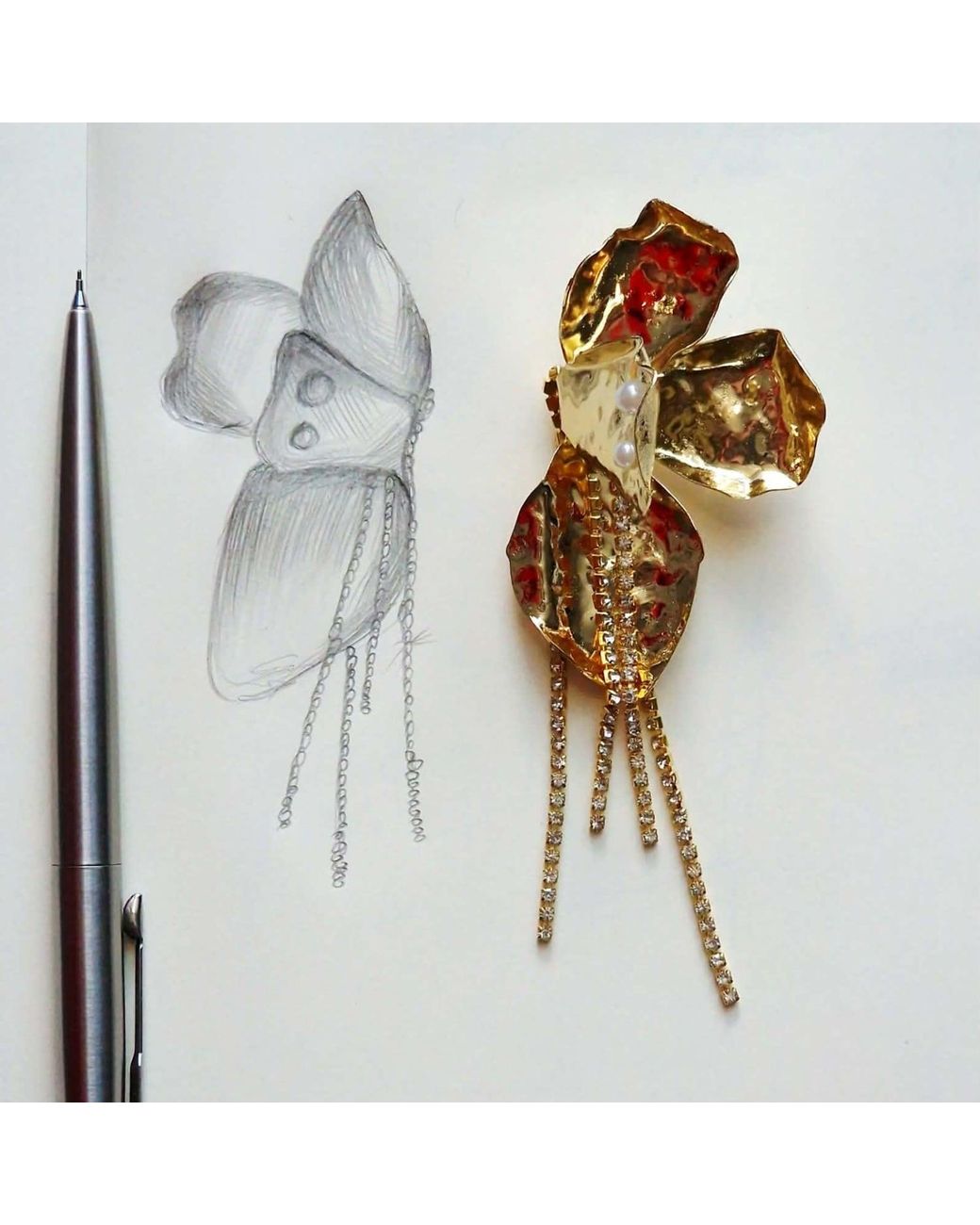 Laura Daili Metallic Golden Floral Statement Earrings