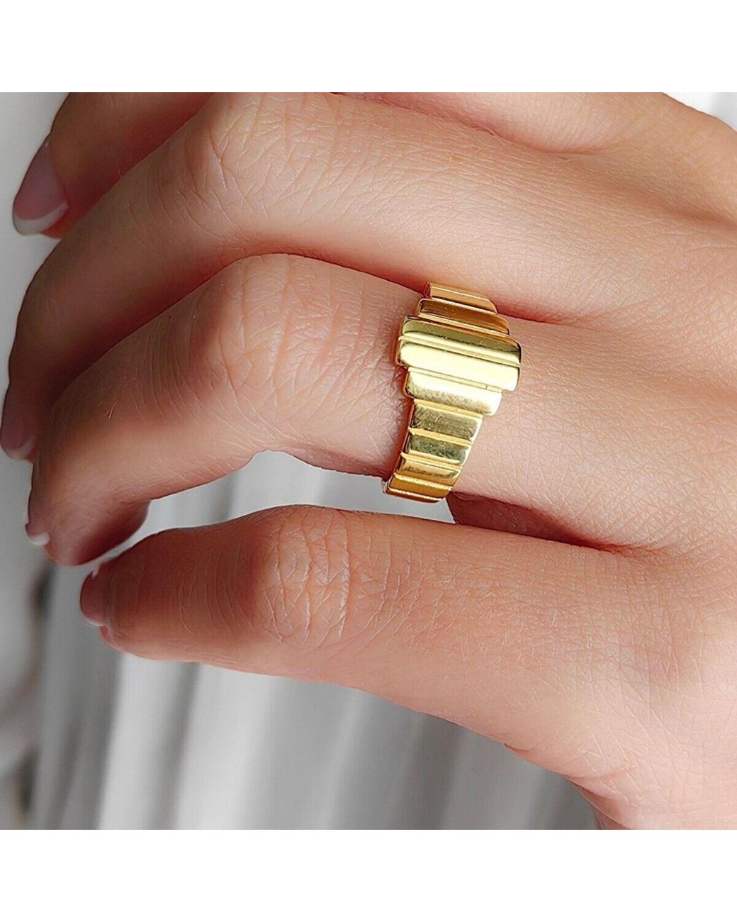 Spero London Metallic Multi Layered Rectangular Sterling Ring