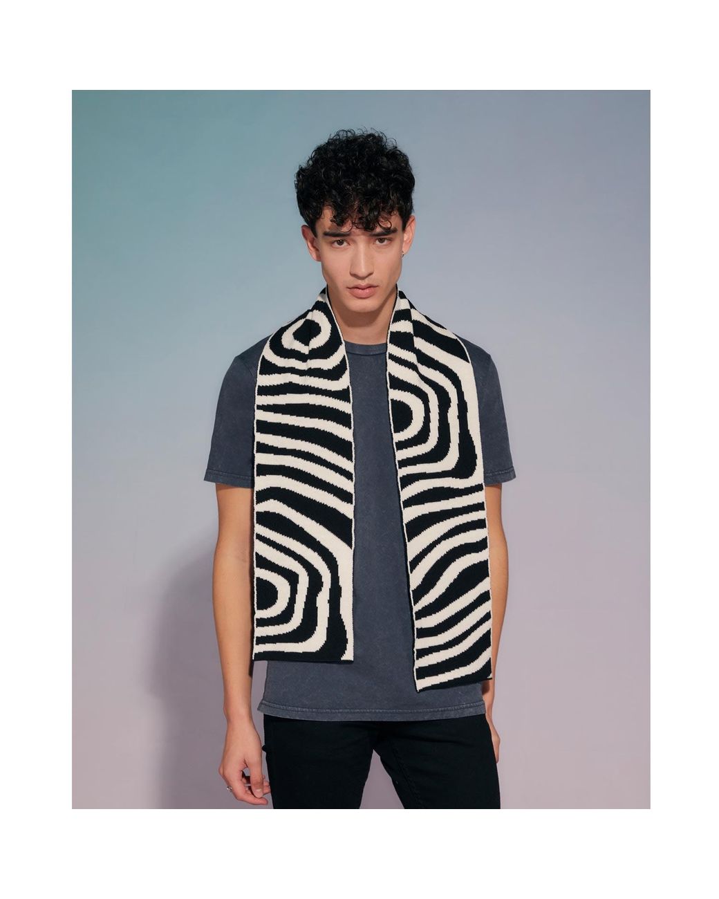 INGMARSON Black Organic Stripes Wool & Cashmere Scarf Men for men
