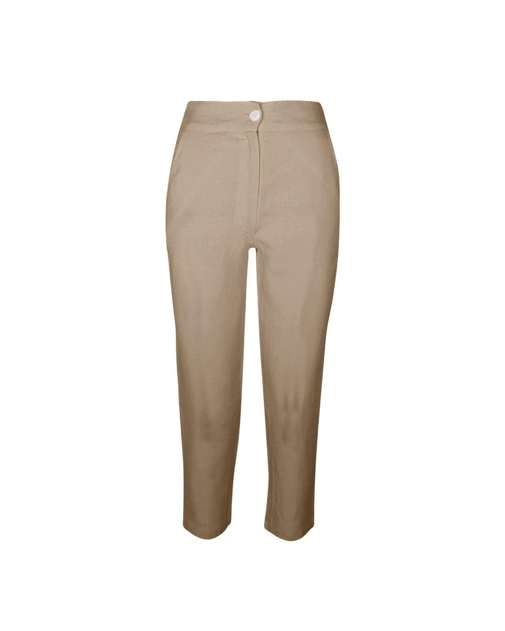 Haris Cotton Natural Neutrals Ribbed Back Waist Linen Tapered Pants