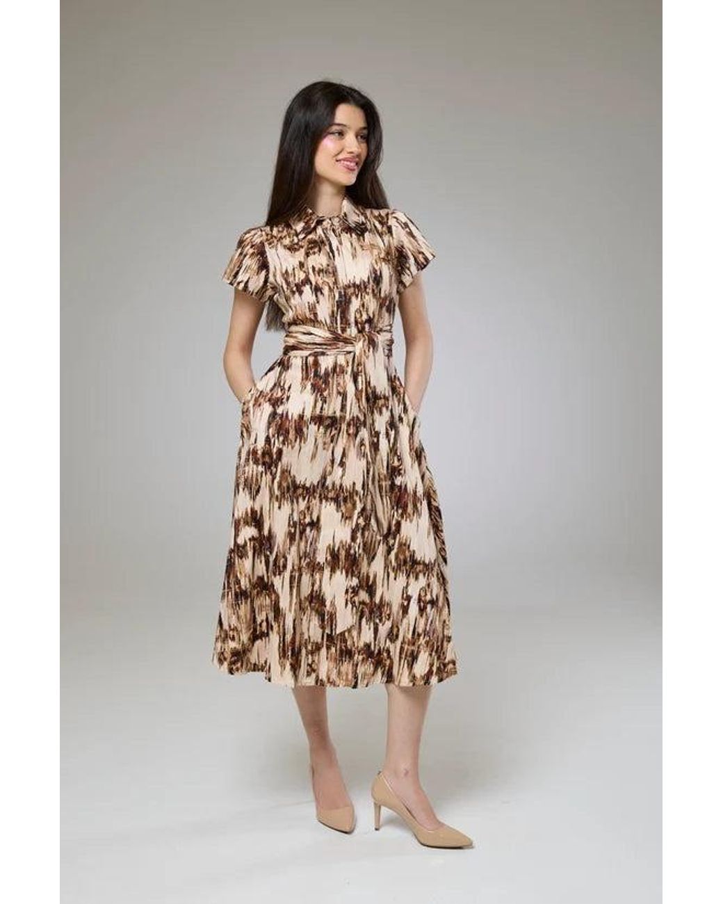Lioness by Tf Brown Desert Safari Short Sleeve Shirt Dress