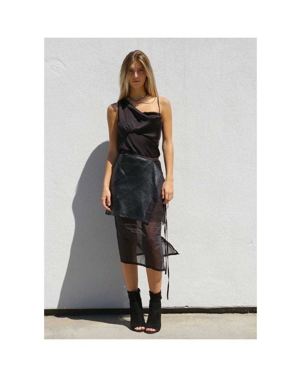 LAHIVE Black Encounter Double Layer Vegan Leather Skirt