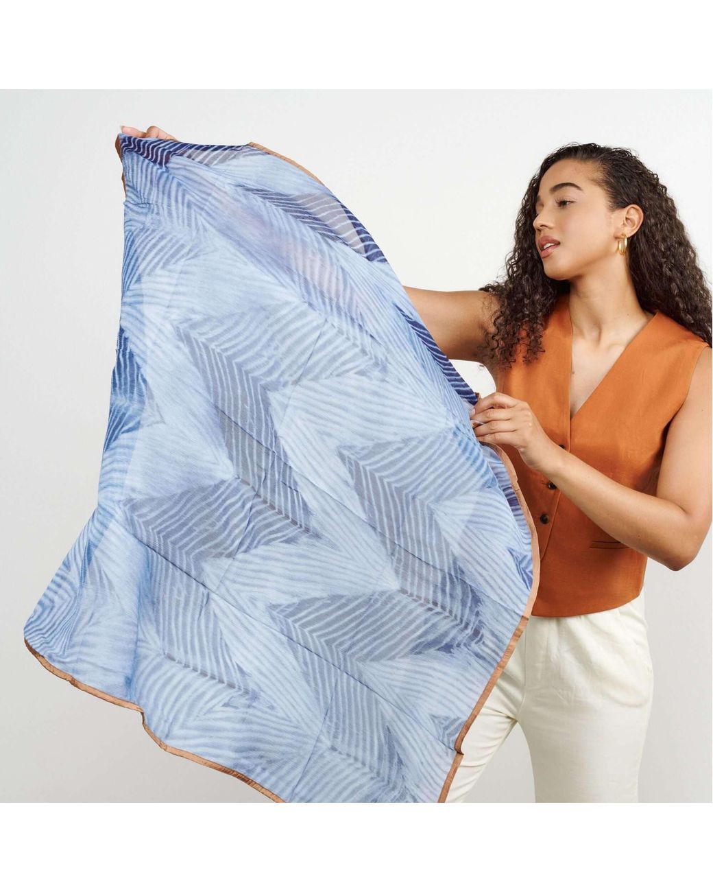 Variously Blue Samu Hand Printed Shibori Silk Chiffon Scarf
