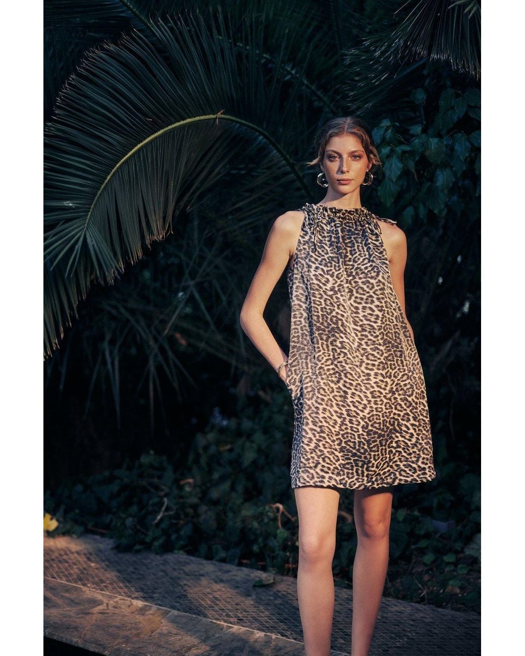 No'design Multicolor Halter Neck Tie-Detail Pocket Leopard Mini Dress