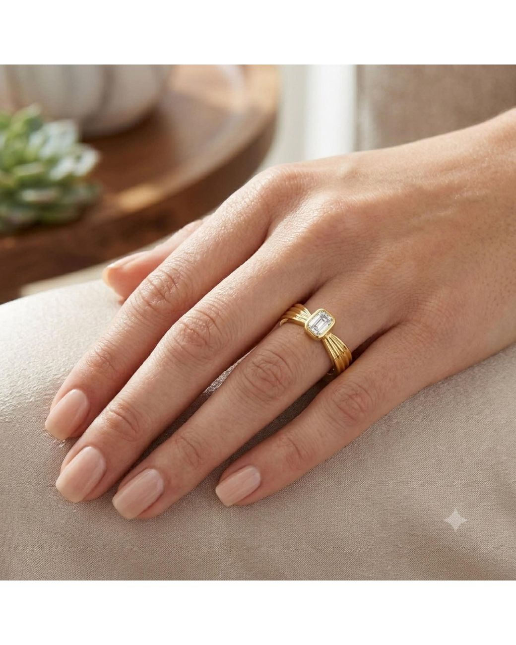 Artisan Metallic 14K Emerald Cut Diamond Bezel Ring