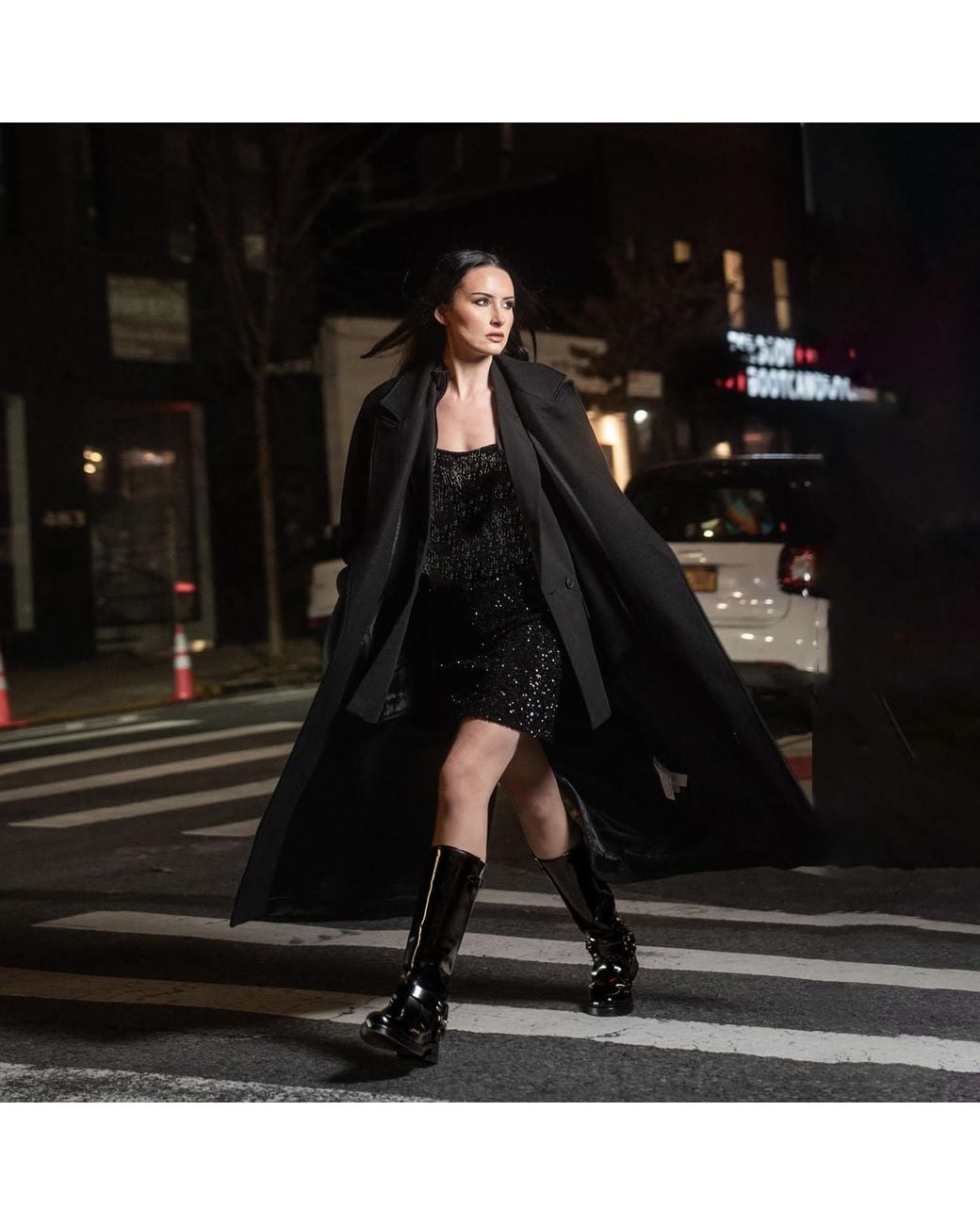 Urbnkicks Black Tall Biker Patent Boots