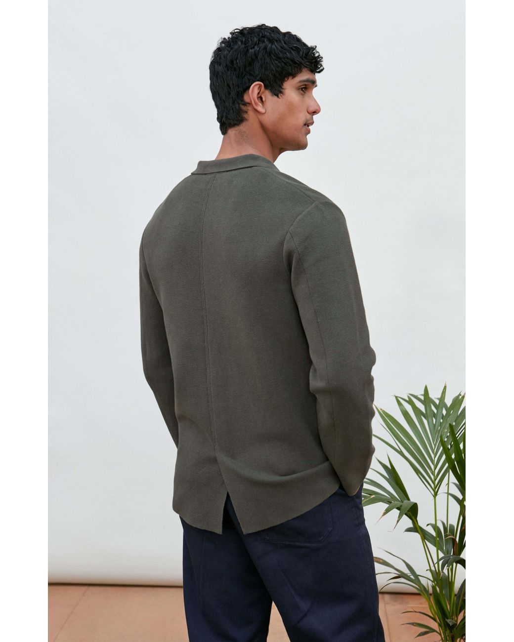 Paul James Knitwear Green Lightweight Organic Cotton Luca Linen Knitted Blazer for men