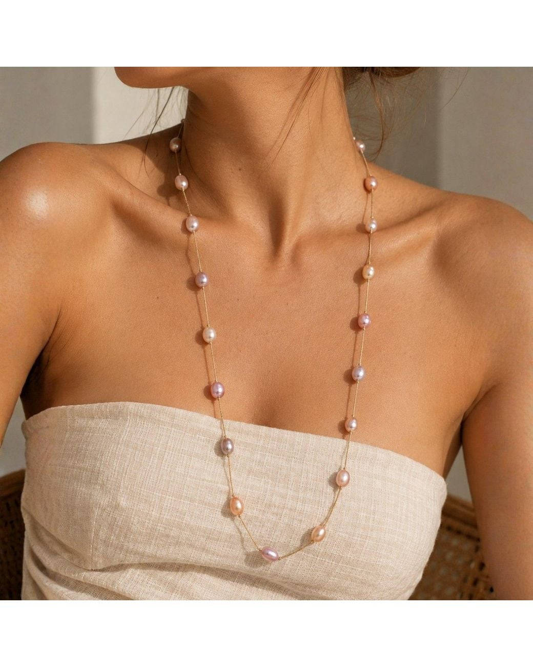 Lalinde Metallic Rosée Pearl Necklace
