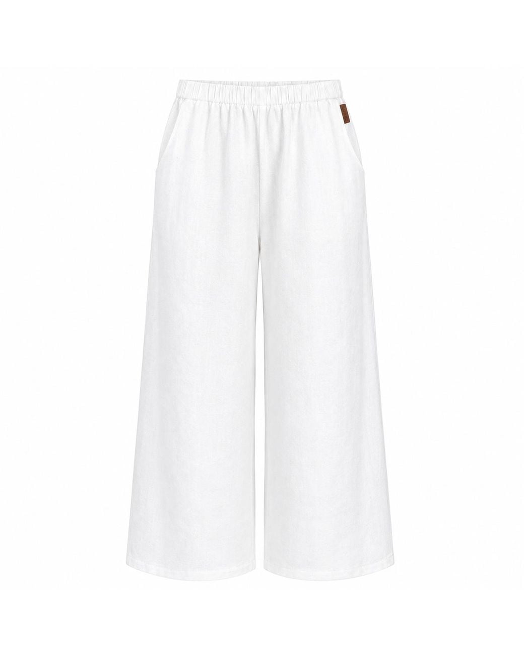 Idyllo White Linen Wide Trousers Pants With Pockets