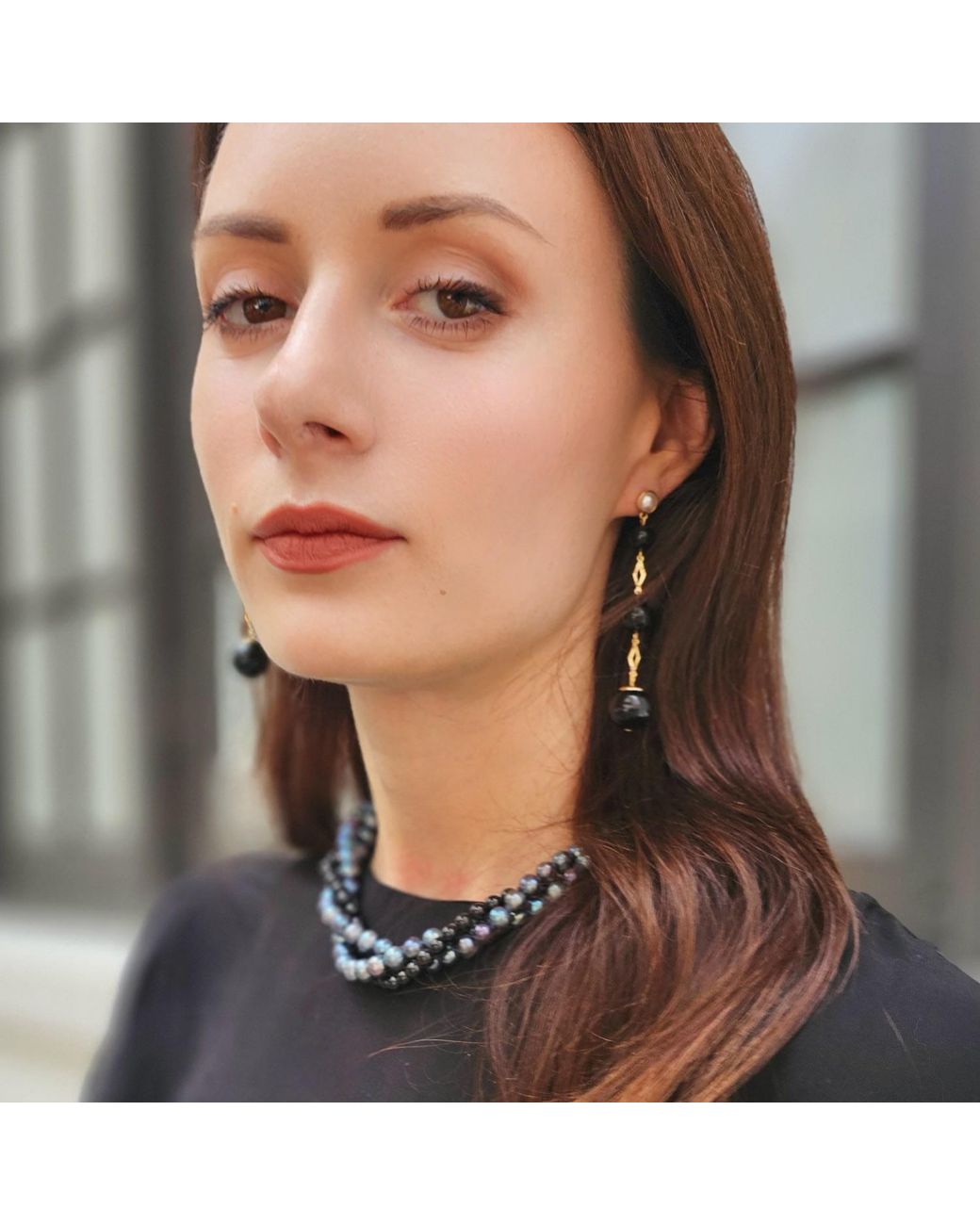 Farra White Obsidian Dangle Earrings