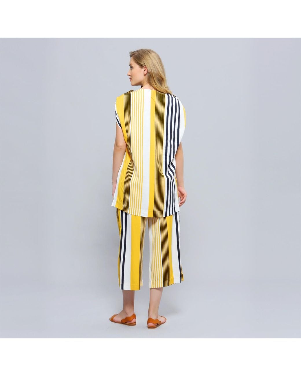 Smart and Joy Yellow Long Stripe Print Game Top