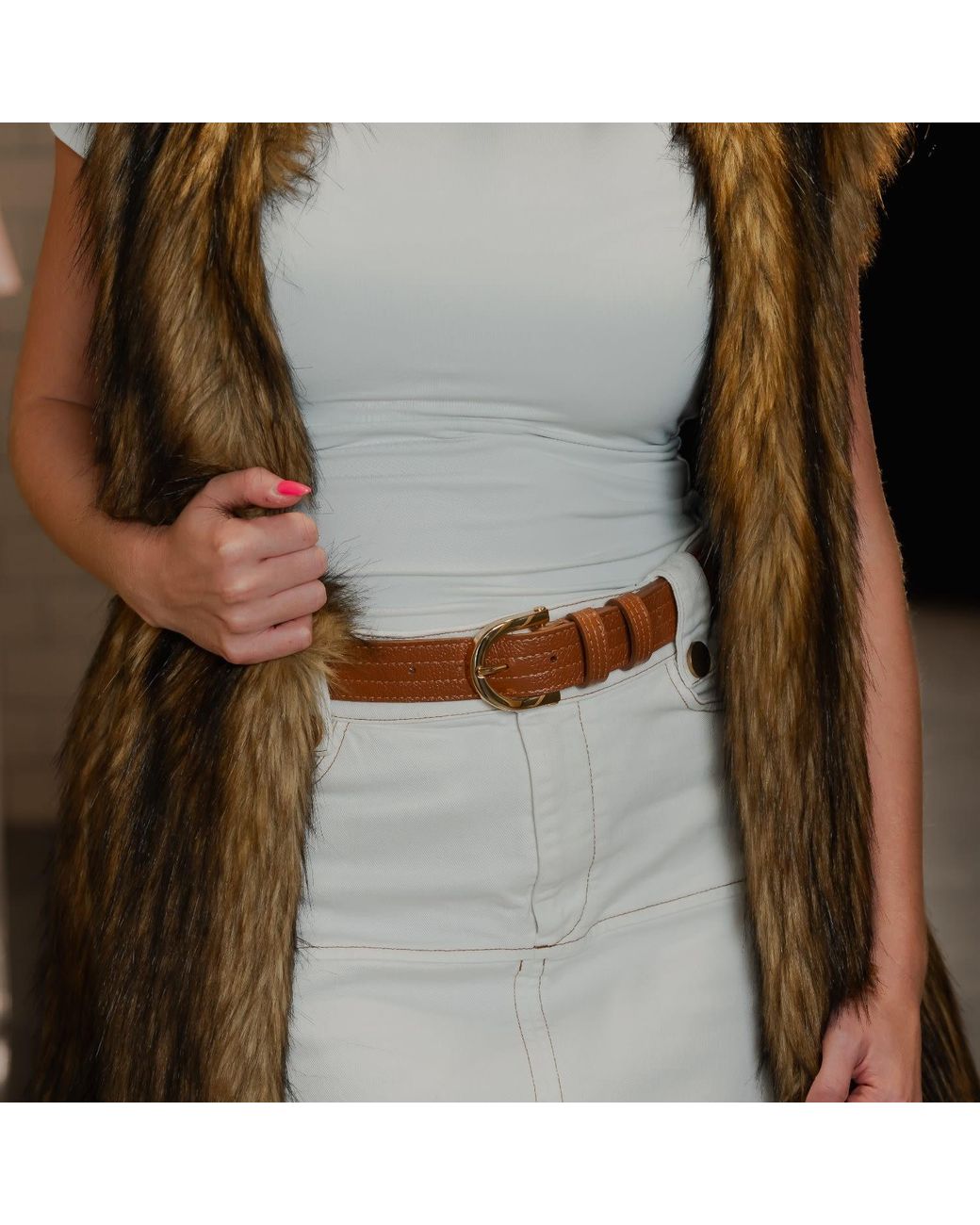 BeltBe Brown Arch Metal Buckle Leather Belt