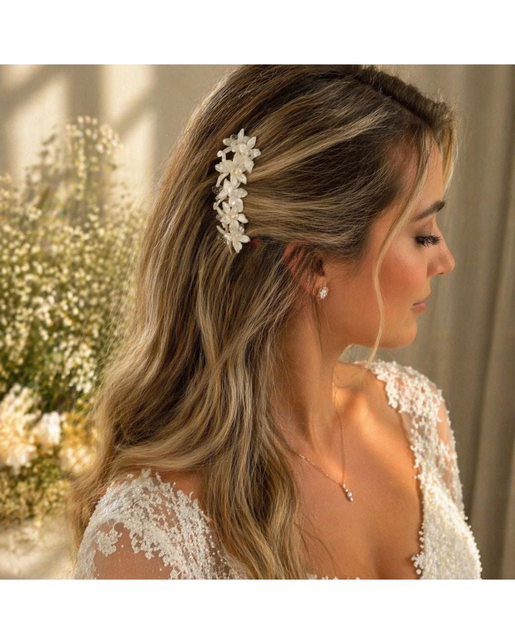 Nuvv Collection White Bride- Mother Of Pearl Hair Comb