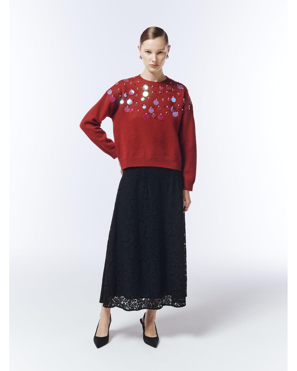 Sour Figs Red Iridescent Sequin-Embellished Jumper