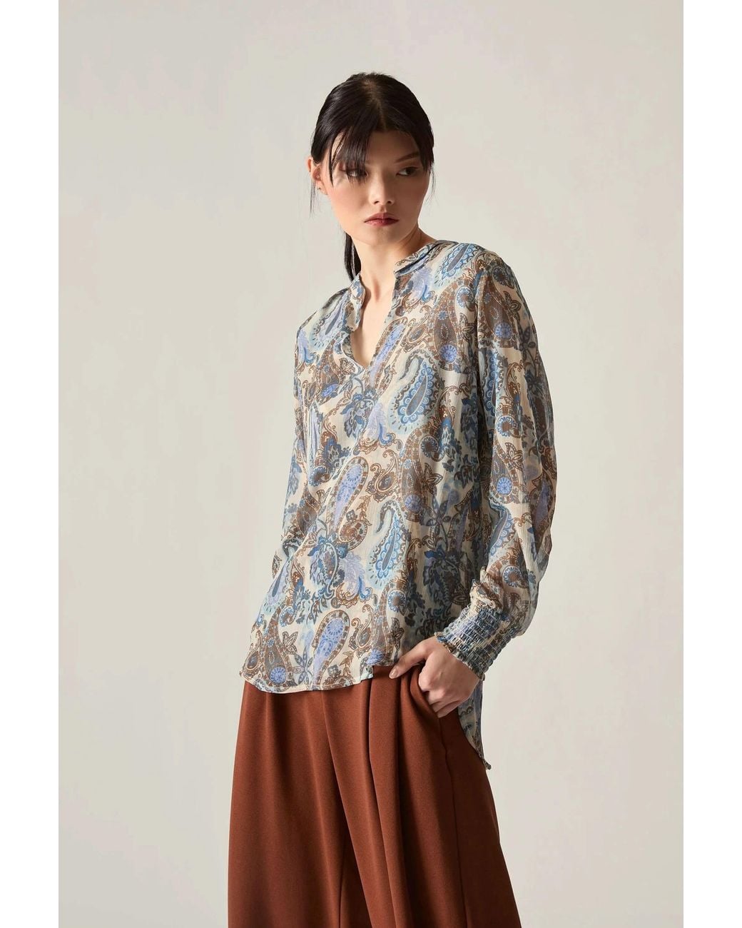 James Lakeland Gray Paisley Print Blouse
