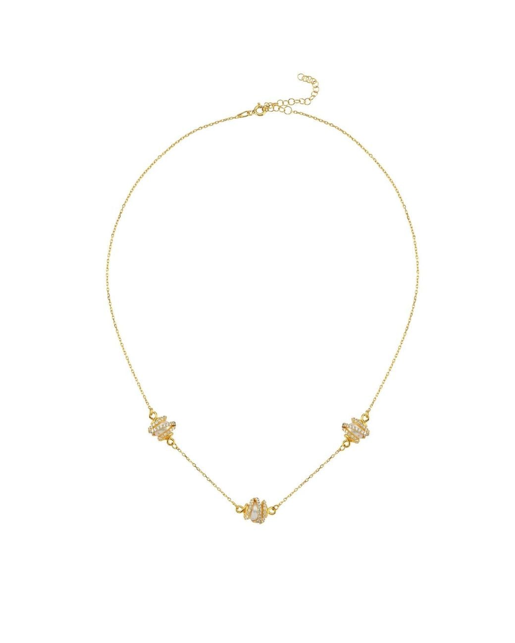 LINYA JEWELLERY Metallic Amour Triple Pearl Cage Chain Necklace