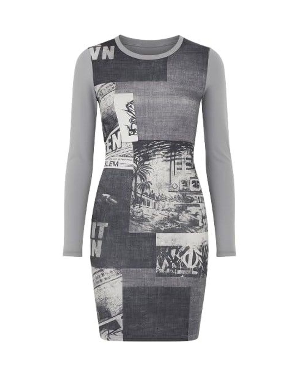 Conquista Gray Print Stretch Dress