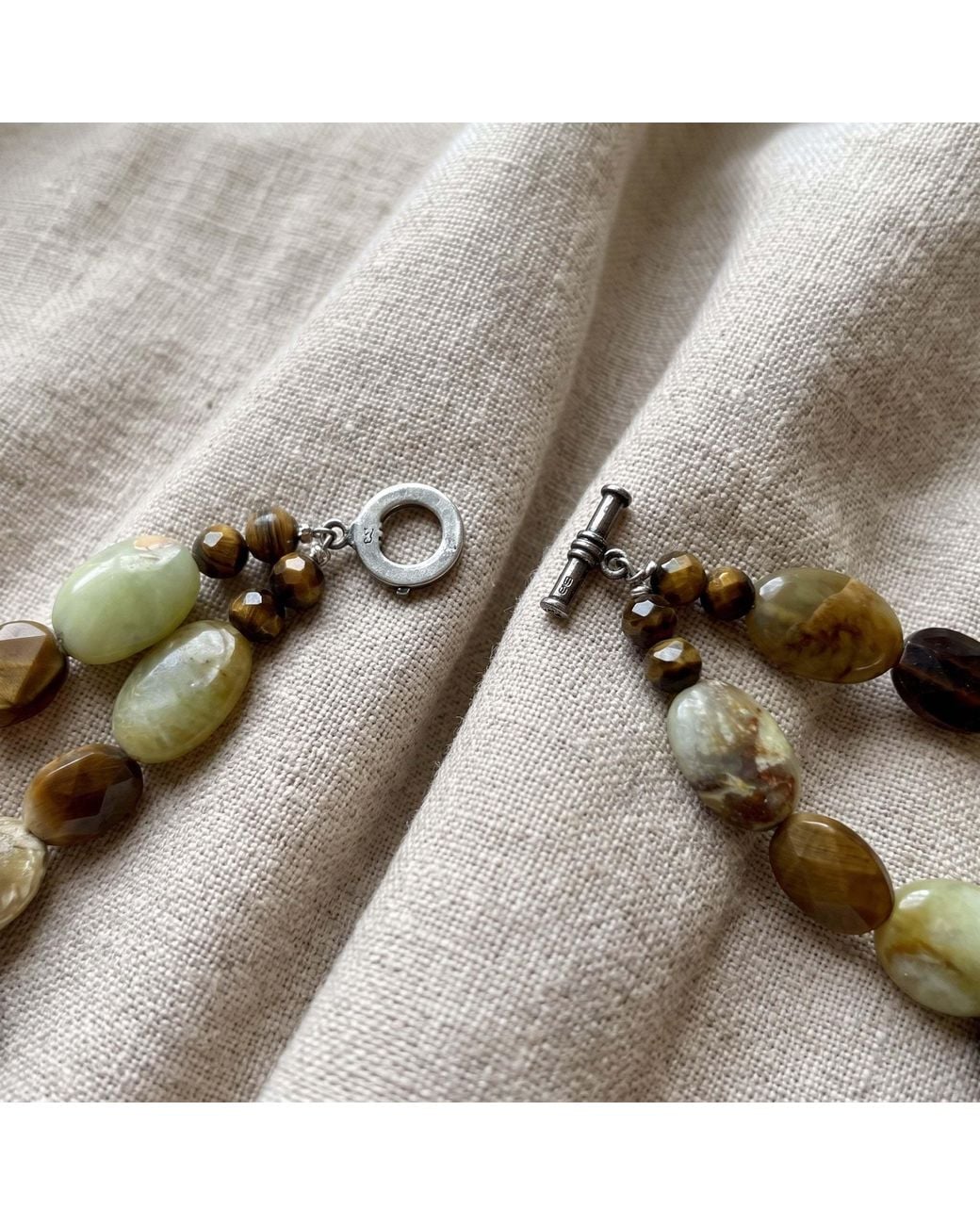Saéa Metallic Vintage Tiger's Eye Prehnite And Jade Two-Strand Necklace