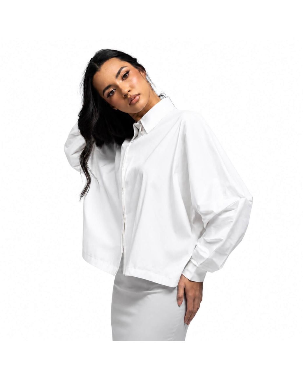 Elamins White Oversize Sleeve Collar Top