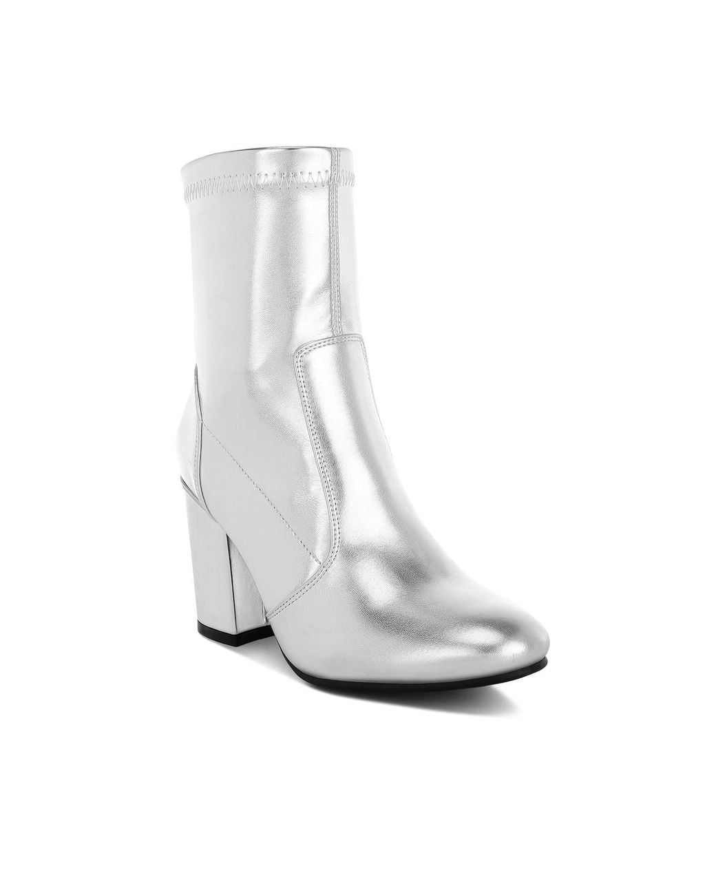 Rag & Co White Tirana Metallic Pleather Sock Boots