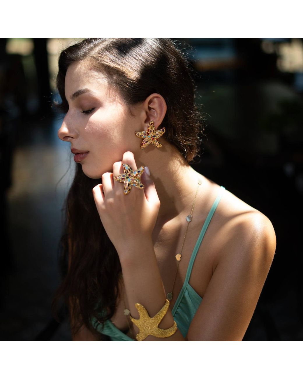 Ebru Jewelry Metallic Ocean Goddess Starfish Chunky Earrings