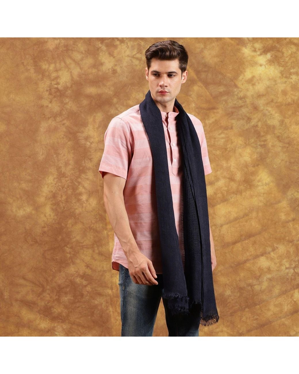 Heritagemoda Blue Neutrals Handmade Timeless Linen Scarf