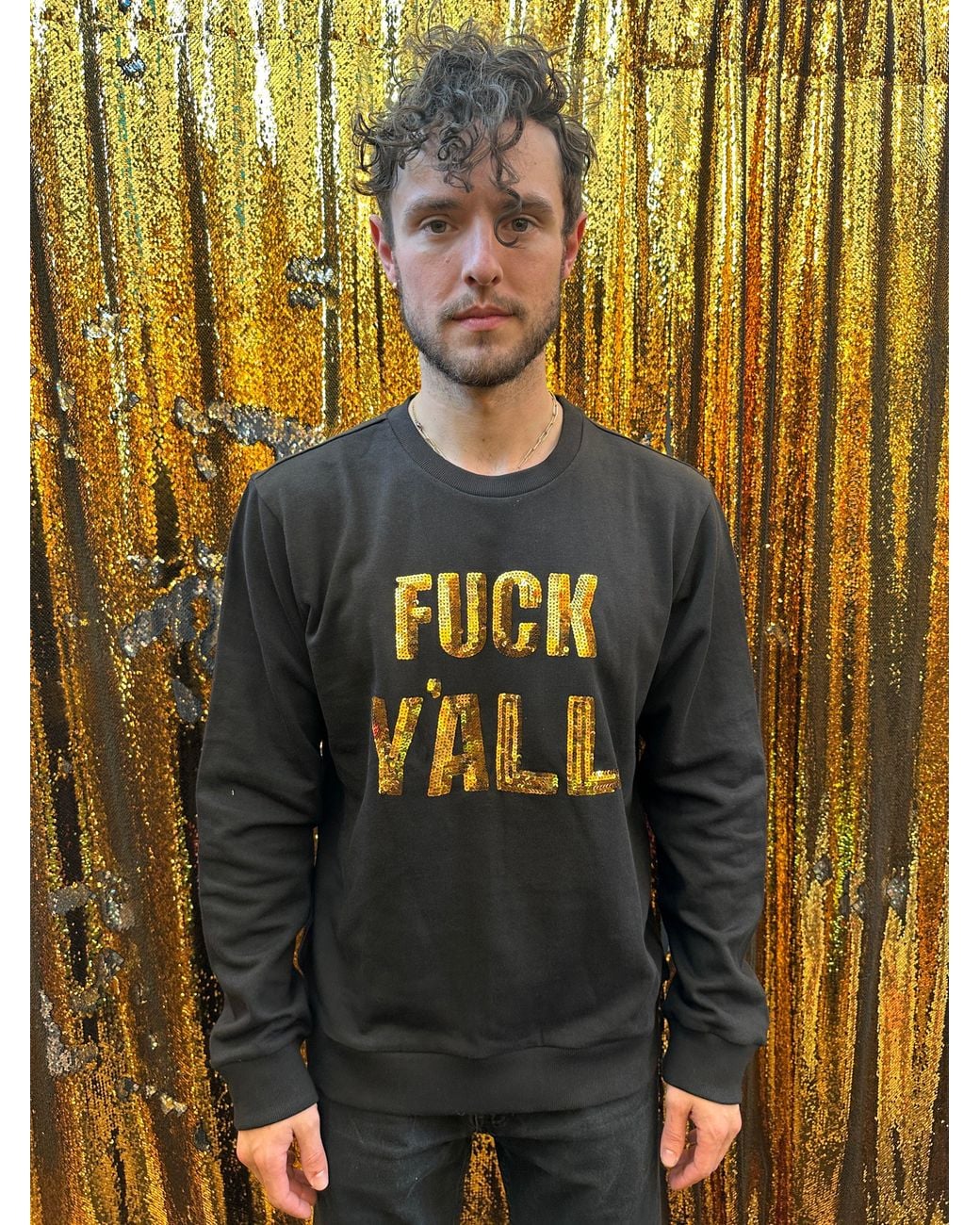 Any Old Iron Blue Golden Fuck Y'All Sequin Sweatshirt