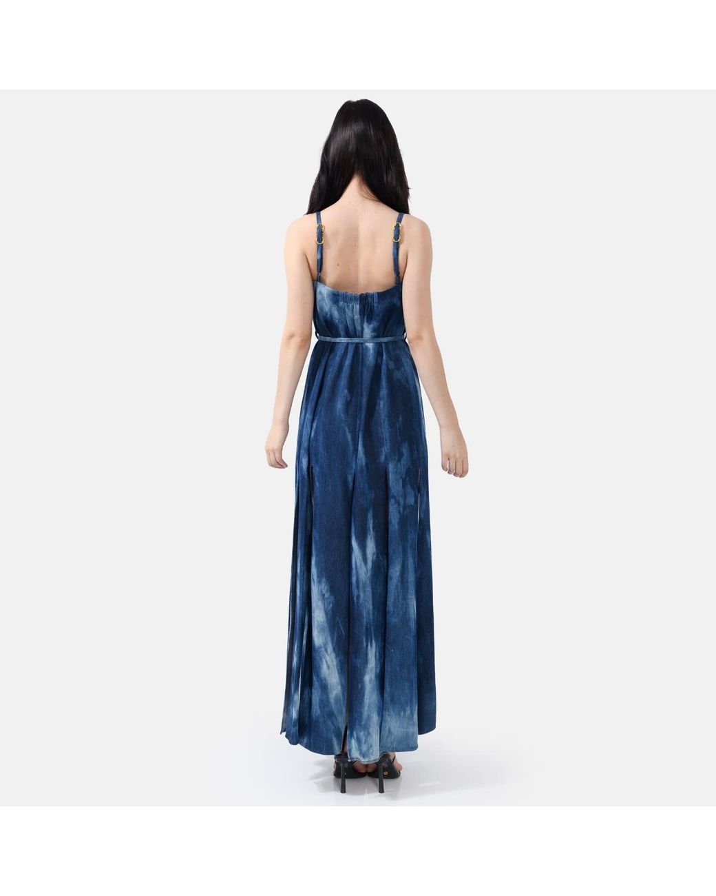 Kargede Blue Designer Denim Maxi Dress – Sleeveless Dyed Jean Dress