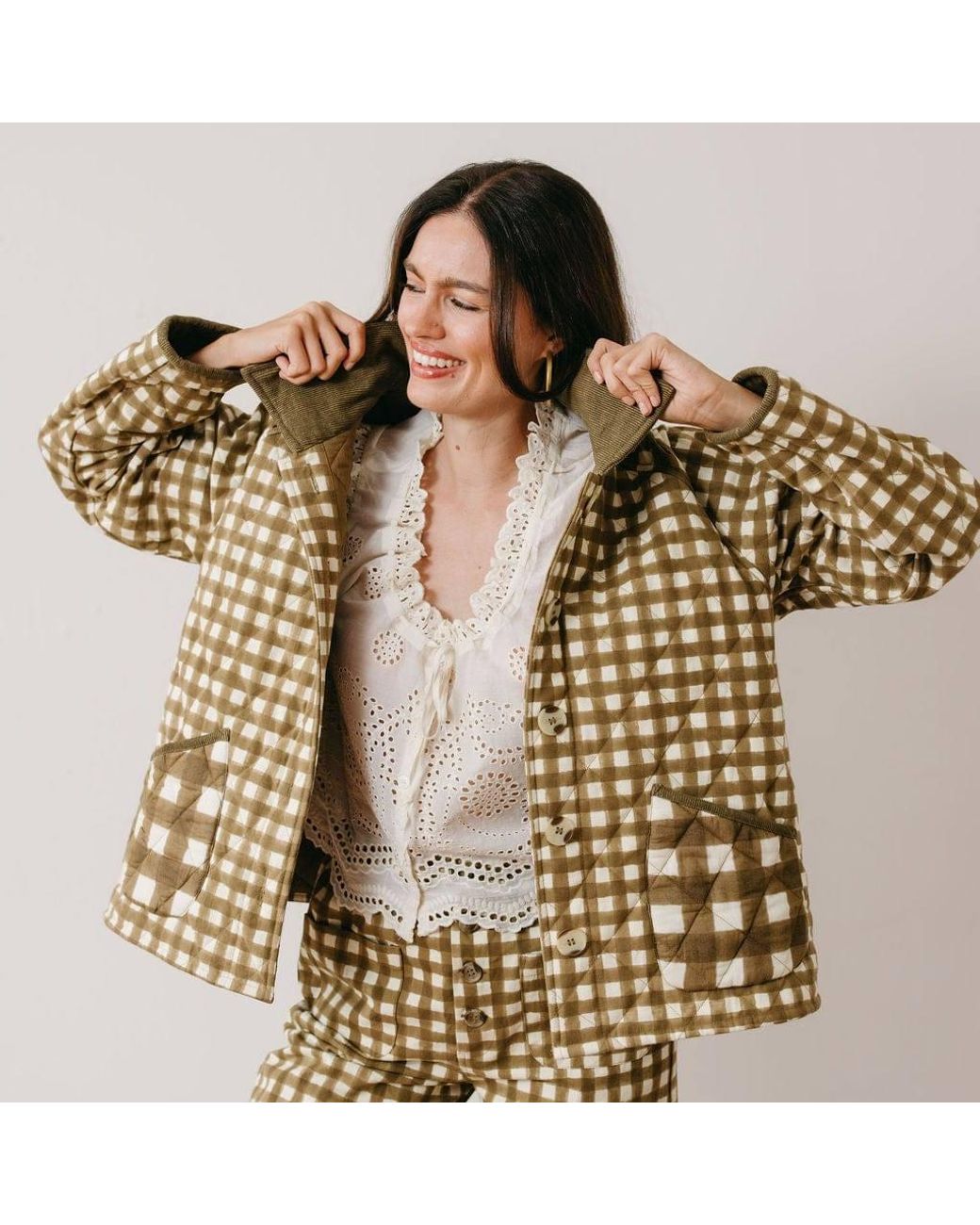 SUNSHINE TIENDA Green Painted Gingham Barn Jacket