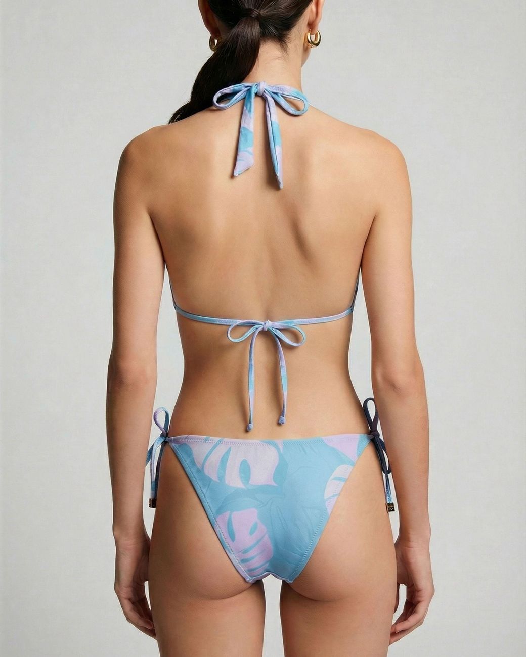 Lords of Harlech Blue Raquel Monstera Floral Bikini Top