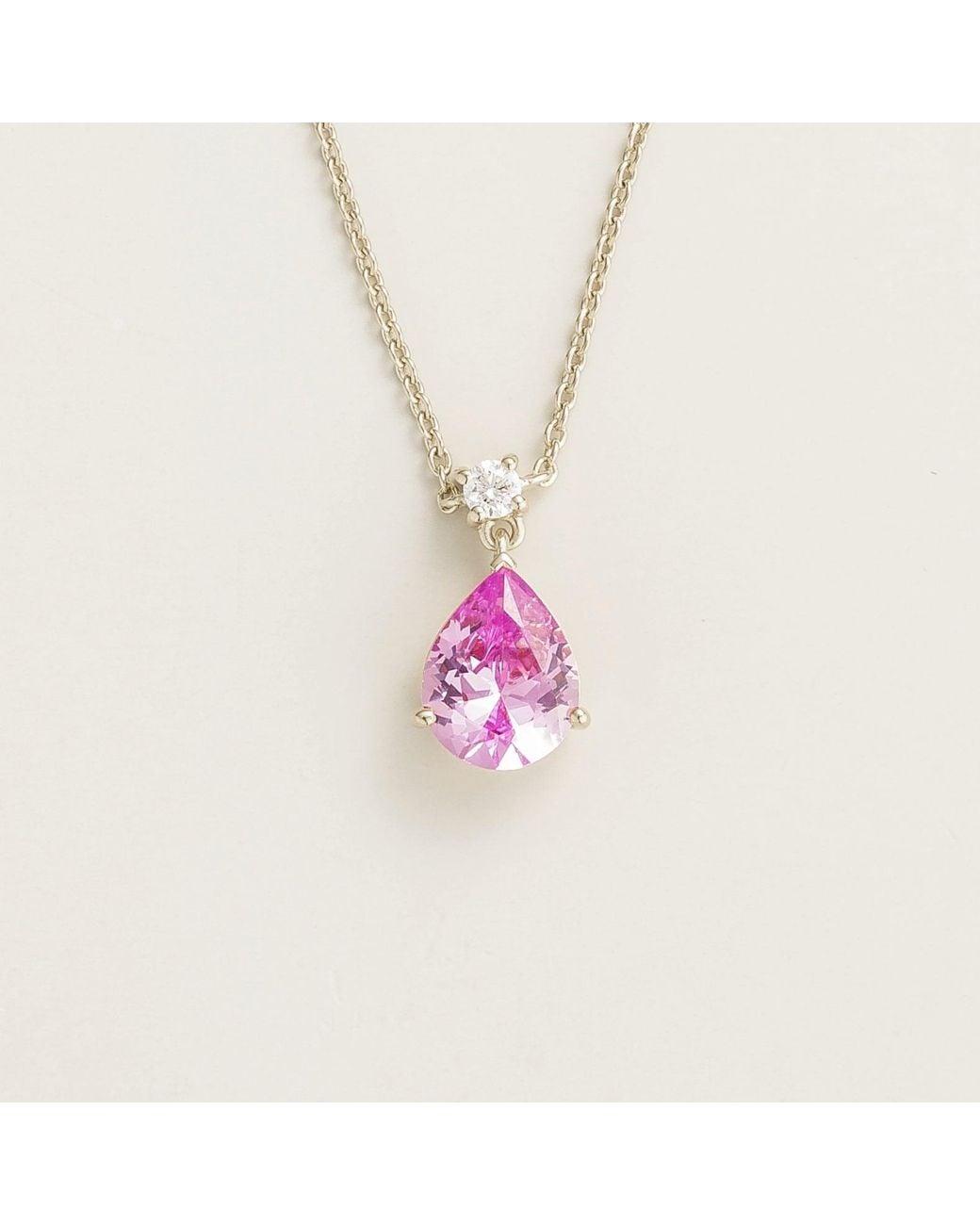Juvetti Pink Pisa Pastel Sapphire & Diamond Pear Drop Pendant Necklace