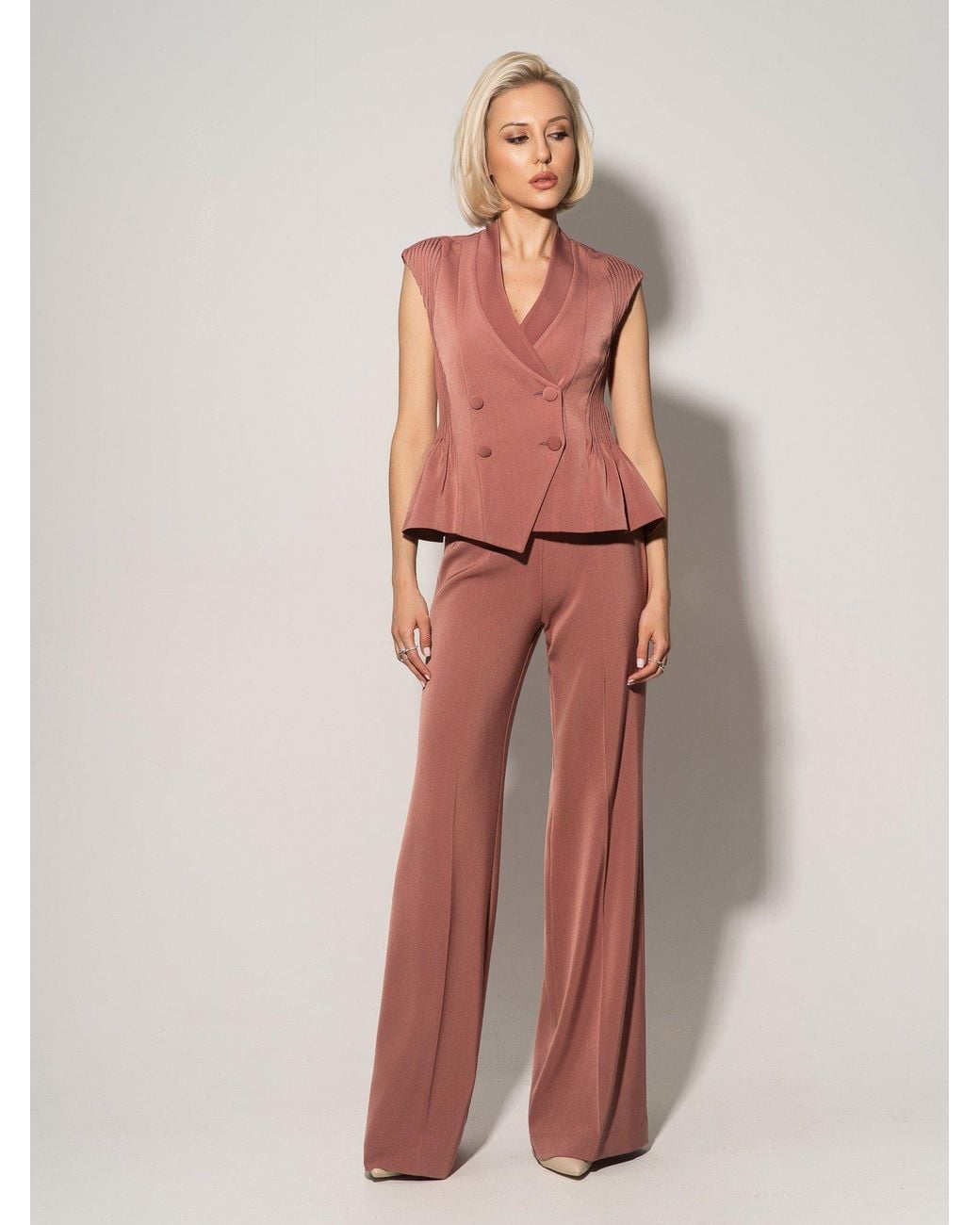 Tia Dorraine Pink Flared Trousers With Adjustable Waist