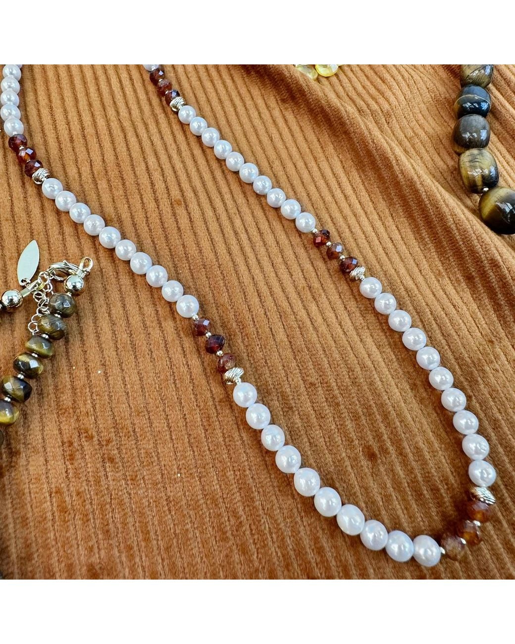 Farra Metallic Freshwater Pearls With Natural Garnet Long Necklace