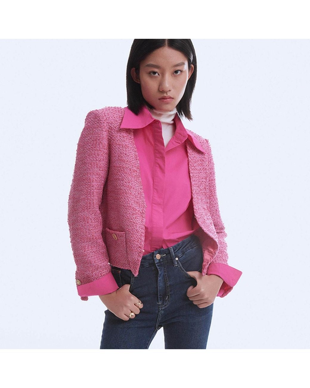 Smart and Joy Pink Short Tweed Jacket