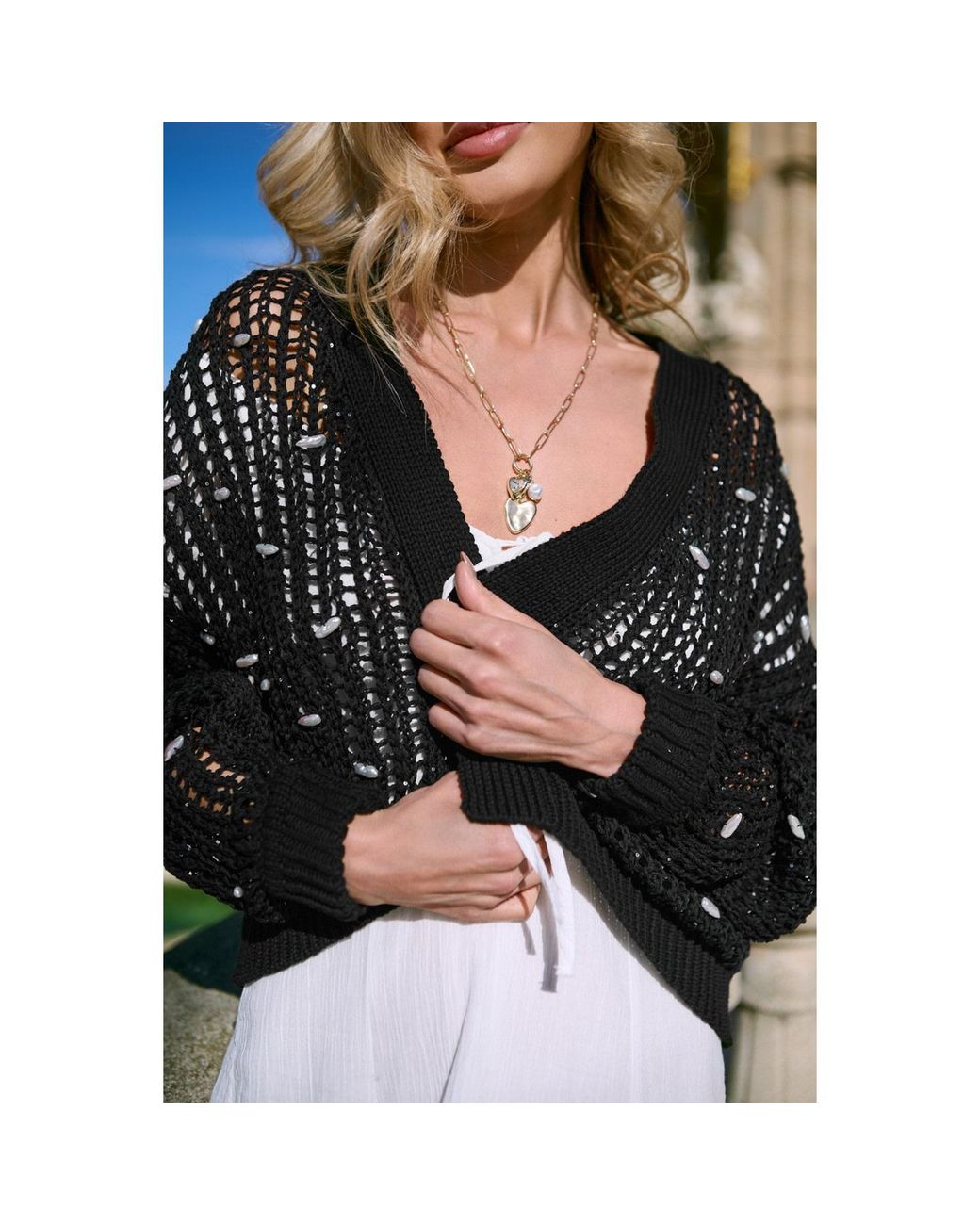 Saachi Black Coastal Shell Sequin Cardigan