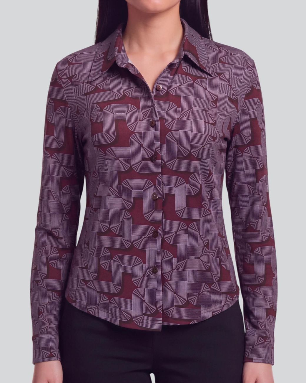 Lords of Harlech Purple Scarlet Blons Geo Port Merino Jersey Long-Sleeve Shirt