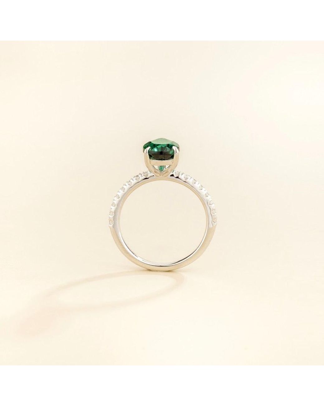 Juvetti Green Ostry Emerald Pear-Cut & Diamond Pave Shoulder Ring
