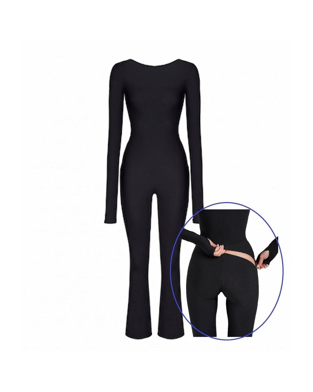 Monosuit Black Ribbed Bootcut Flared-Leg Jumpsuit