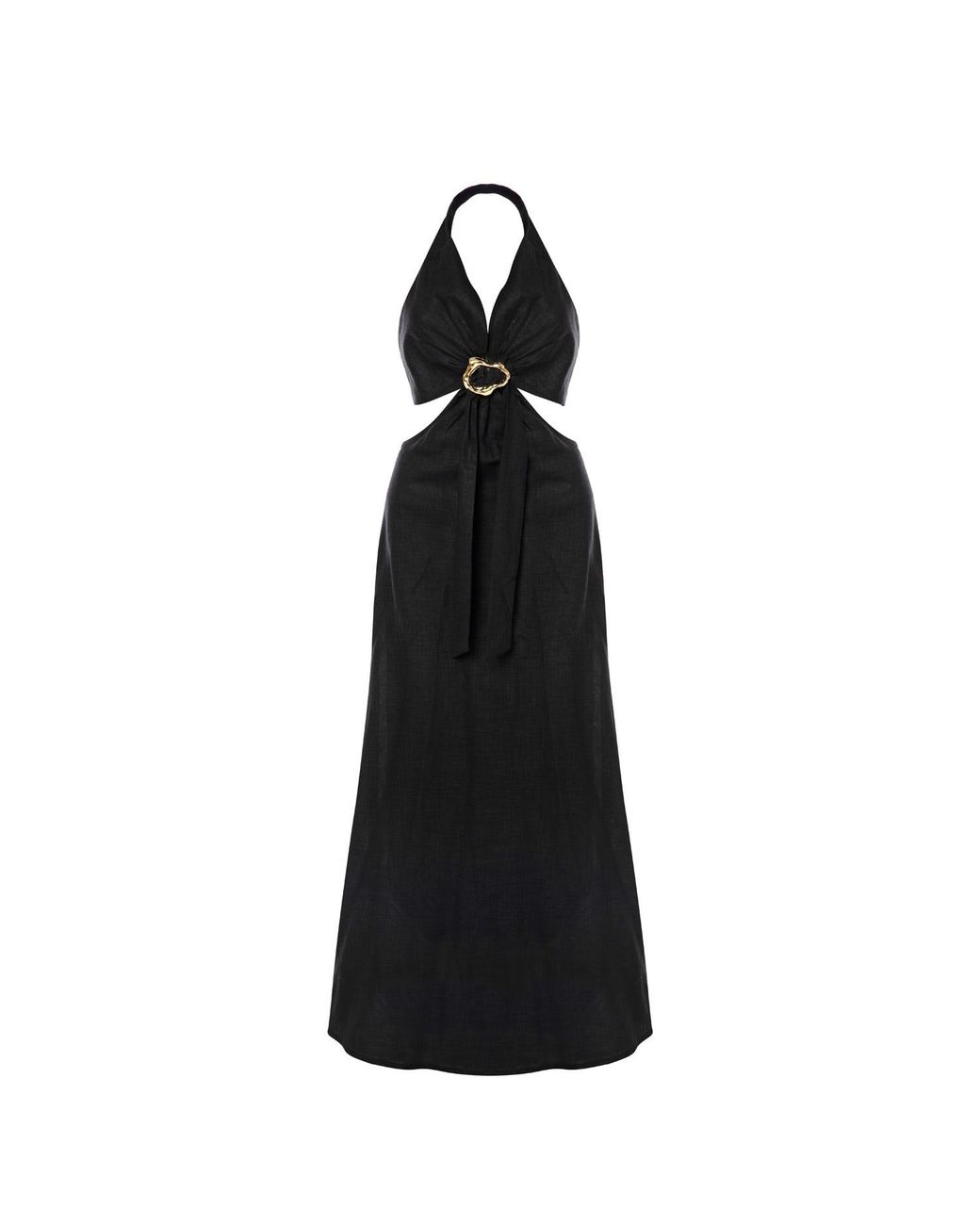 Women & Women Black Linen Functional Dress