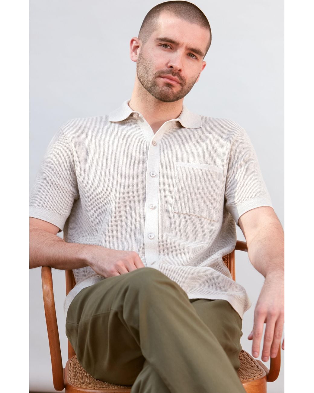 Paul James Knitwear Gray Neutrals Lightweight Cotton Franki Waffle Knit Shirt for men