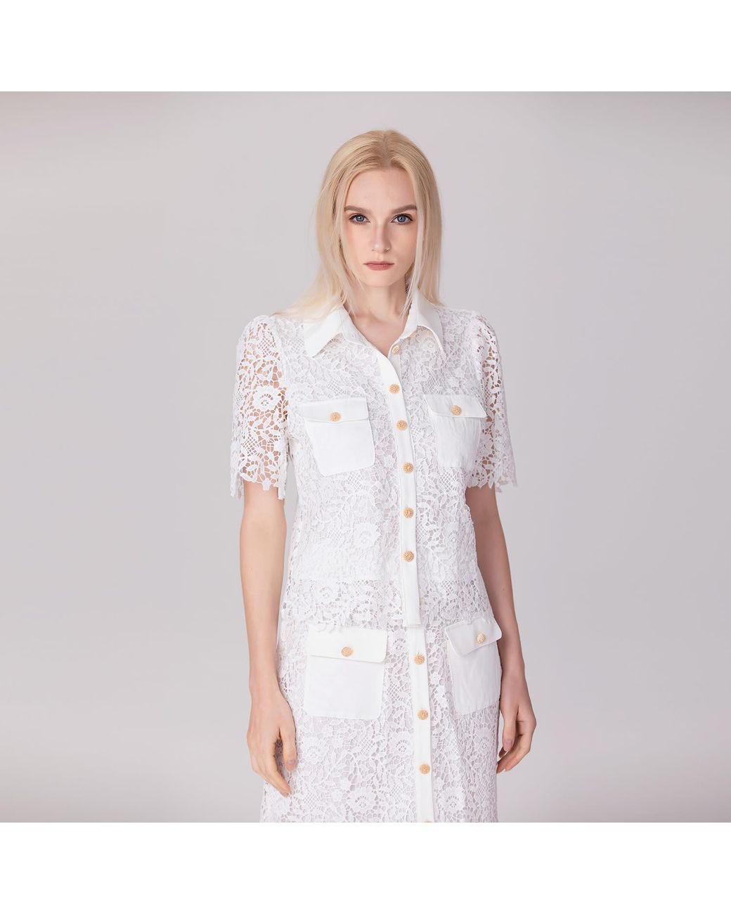 Smart and Joy White Lace And Center Buttons Shirt
