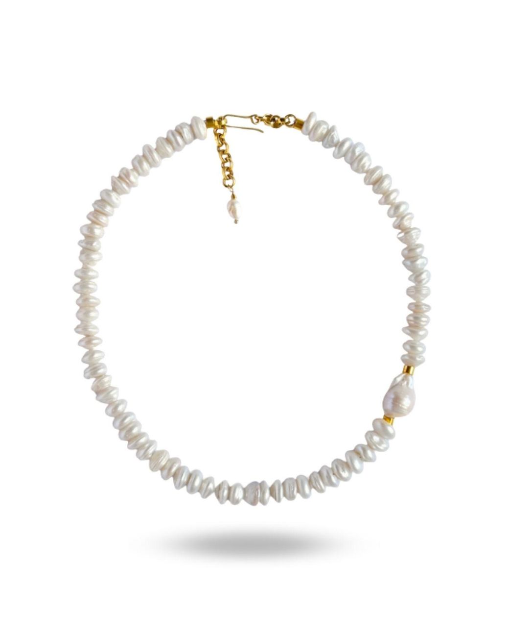 LINYA JEWELLERY Metallic Asymmetrical Baroque Pearl Necklace