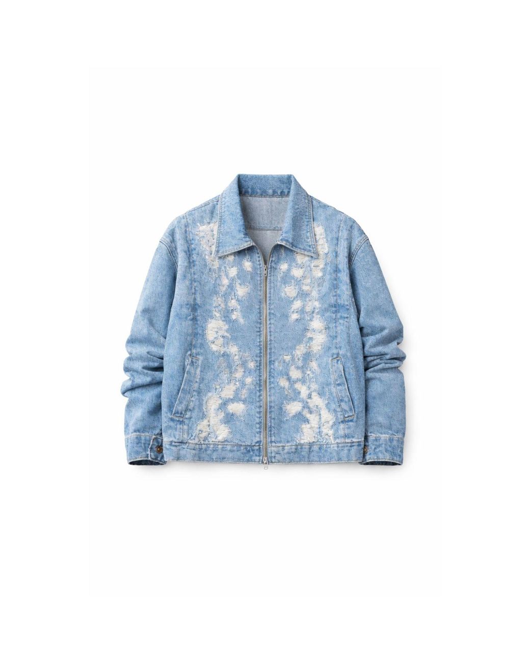 Born in Exile Blue Destroyed Zipped Denim Jacket